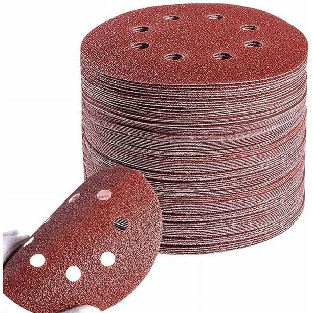 Desiderio Set de 100 Discos de Lijado Papel Abrasivo 125 mm 8 Agujeros Circular Lijado Grano p60/80/100/120/240 Disco Abrasivo para Lijadora Excéntrica Lijado, Pulido, Eliminación de Óxido