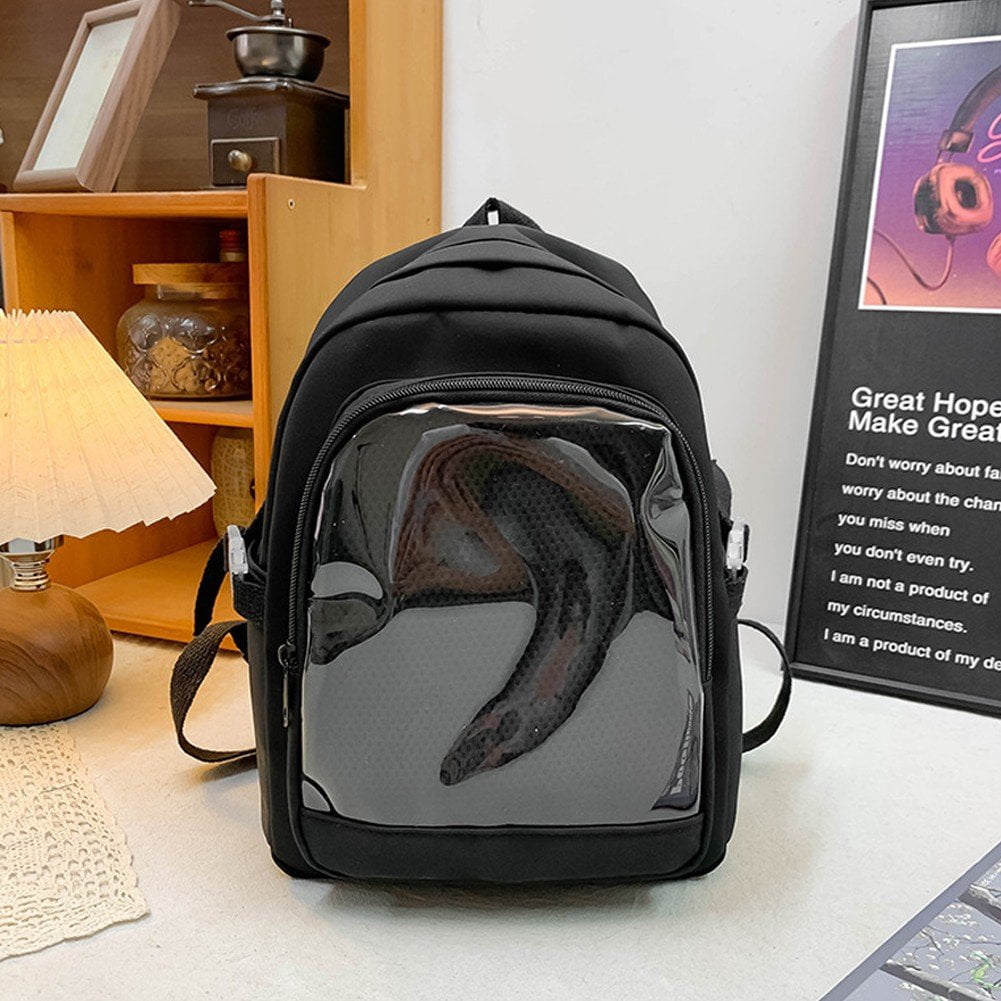 Slccxzc Black Ita Bag with Clear Windows Nylon Rucksack Casual Backpack for Women