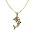 thumbnail image 1 of 14k Tri-tone Gold Dolphin and Flower Pendant and Cable Chain, 1 of 1