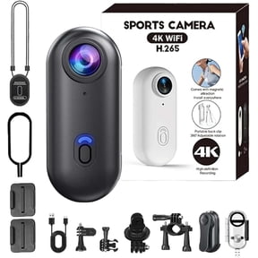 Varnock HD Action Camera, 4K Ultra HD Mini Action Cam with Magnetic Mount, 360 Rotation Wearable POV Camera for Motorcycle, Bicycle, Diving, Travel & Sports