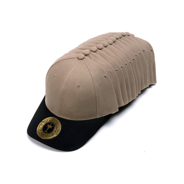 Top Headwear 12-Pack Adjustable Baseball Hat - Khaki/Black