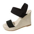 thumbnail image 3 of Women's Open Toe Wedge Sandals for Women Trendy Solid Color Woven Elastic Strap Shoes Comfortable Thick Sole Platform Wedges Summer Fashion Plus Size Wide Width Beige Shoes for Women, 3 of 10