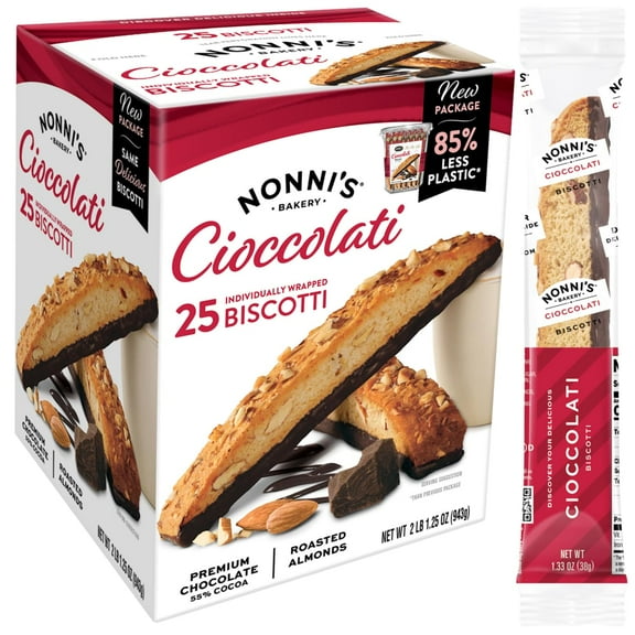 Nonni's Biscotti Value Pack with Larger AIS1 Cookies, Cioccolati, Red, Cioccolati Roasted Almond, 33.25 oz