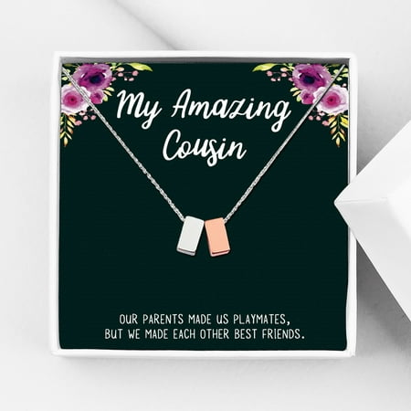 Anavia My Amazing Cousin Necklace, Necklace with Card, Cousin Gifts, Jewelry Gift, Gift for Family, Gift for Cousin, Cousin Birthday Gift, Christmas Gift for Her [1 Silver & 1 Rose Gold]