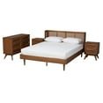 thumbnail image 2 of Baxton Studio Rina Mid-Century Modern Ash Walnut Finished Wood 4-Piece Queen Size Bedroom Set with Synthetic Rattan, 2 of 15