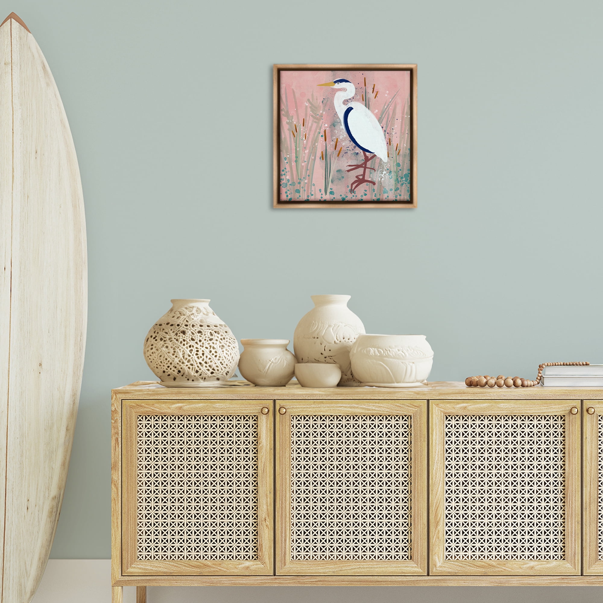 Stupell Industries Coastal White Bird Animals & Insects Painting Brown Floater Framed Canvas Art Print Wall Art, 18 x 18