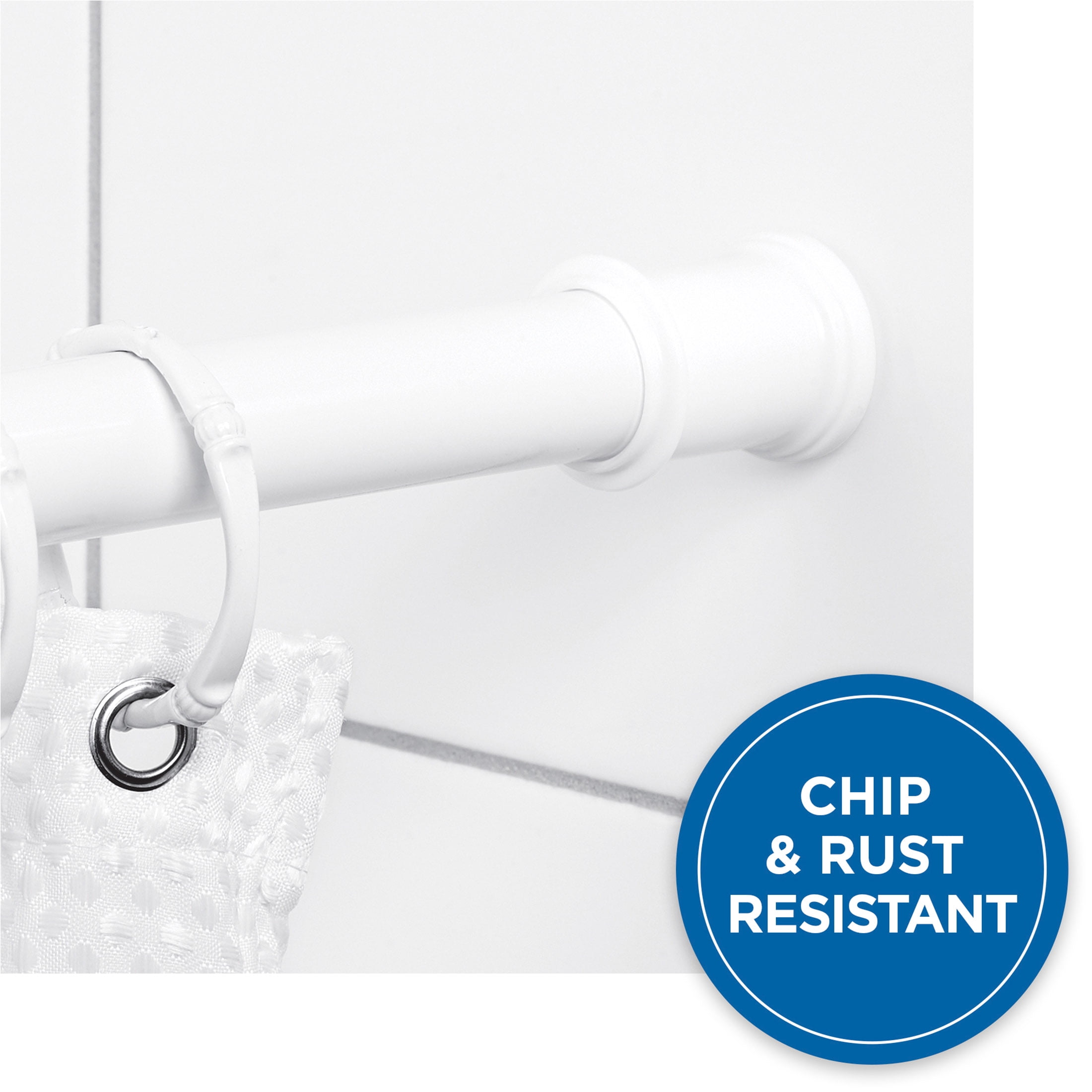 Mainstays Adjustable Tension Shower Curtain Rod, 36" - 60", Easy to Install, No Drilling, White