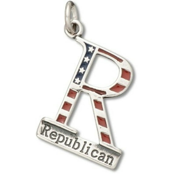 Sterling Silver 16" .8mm Box Chain Enameled Red White And Blue R Republican Pendant Necklace