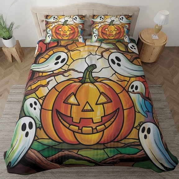 Lotusprinthandmade Cute Spooky with Pumpkin Halloween Bedding Set