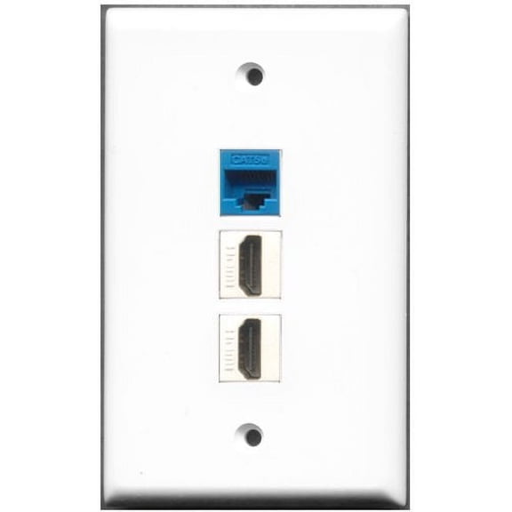 RiteAV - 2 Port HDMI 1 Cat5e Ethernet Blue Wall Plate