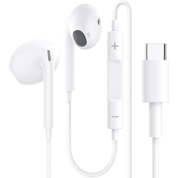 USB C Headphones Earbuds for iPhone 16 – Type C Wired Earphones with Microphone & Remote Control, Noise Cancelling for iPhone 15 Pro Max, iPad Pro, Galaxy S23/S22/S21/S20/Ultra Note 10/20, Pixel