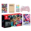 Nintendo Switch Mario Kart 8 Deluxe Bundle: Red/Blue Console, Mario Kart 8 & Membership, Kirby Star Allies, Mytrix Wireless Pro Controller Pink Cherry Blossom and Accessories