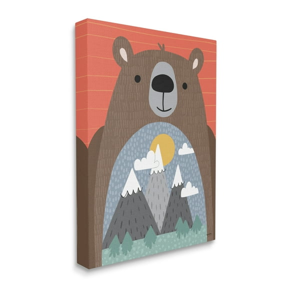 Stupell Industries Happy Brown Bear Mountain Range Landscape Belly Animals & Insects Painting Gallery Wrapped Canvas Print Wall Art, 16 x 20