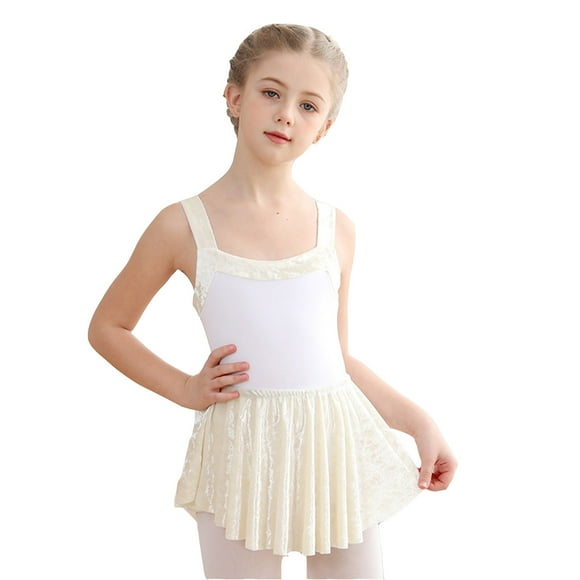 MIASHUI Girls Ballet Tutu Leotard Outfit for Toddlers with Suspenders and Glitter Design Dance for Little Ballerinas White,3-4 Years