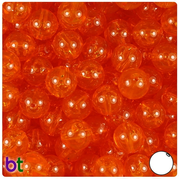 BeadTin Orange Transparent 12mm Round Plastic Beads (60pcs)