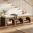 thumbnail image 6 of Finmind 63" Upholstered Entryway Bench with Arched Frame, 2-Tier Farmhouse Shoe Bench Ottoman with Shelf, for Bedroom, Hallway, Foyer, Dark Brown, 6 of 9