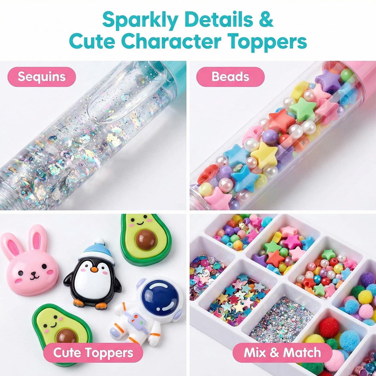 DIY Pen Making Kit with Pen Creator Studio, 50+ Accessories, Make 10 Sparkly Decorative Pens with Beads, Sequins and Charms, Craft Activity Gift Set