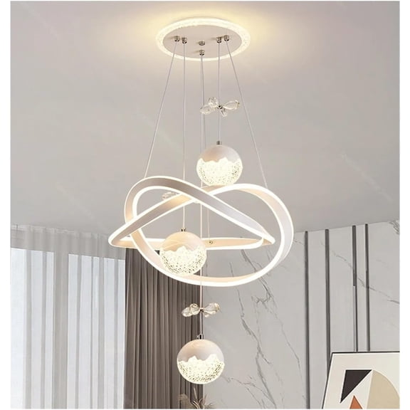 Modern LED Chandelier Farmhouse Pendant Lighting with Clear Crystal Shades 2 Tiers White Hanging Ceiling Light Fixture for Dinning Room Kitchen Island Height Adjustable, Globe