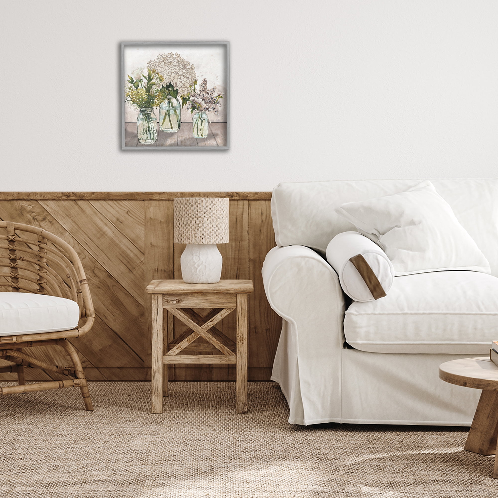 Stupell Industries Jars Of Wildflowers Gray Framed Giclee Art, design by Elizabeth Medley
