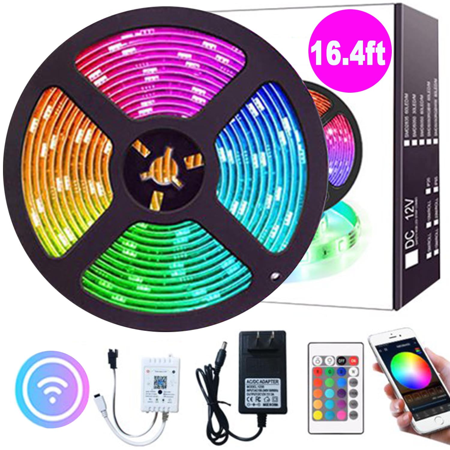 HKEEY 16.4ft 5050 RGB LED Strip Lights with 44 Key Remote Control,Color Changing Waterproof LED Rope Lights,20 Colors and DIY Mode Color Changing LED Tape Lights,LED Strip Lights for Bedroom