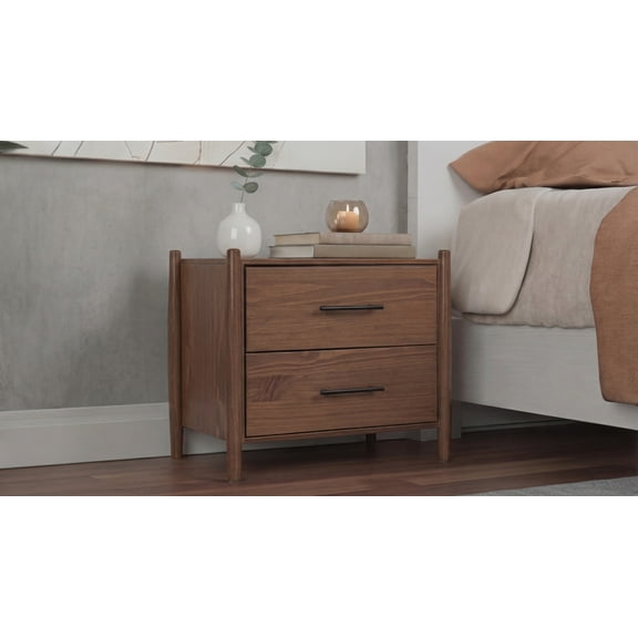 Josiah Solid Wood 2 Drawers Nightstand Brown - for Adults and Teens