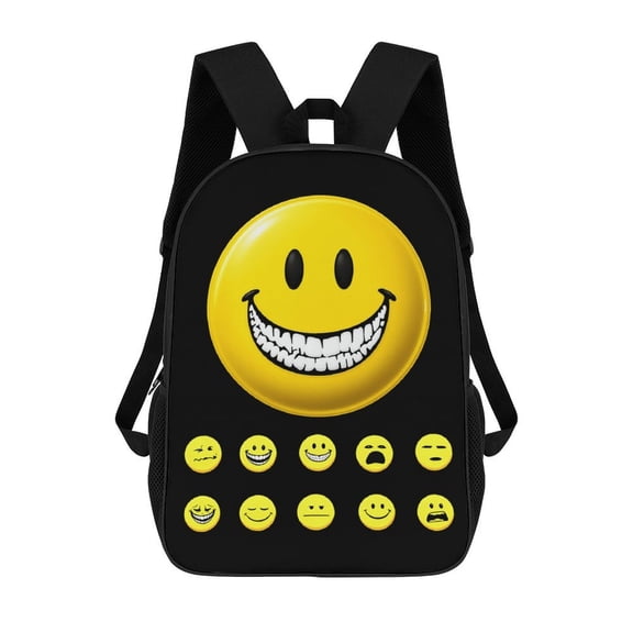 Verity Smiley Face Graphic Backpack, 17 Inch Large Capacity School Bag with Adjustable Straps, Laptop Travel Daypack for Teens and Students