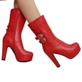 thumbnail image 2 of Bnwani Women Boots Footwear Fall Winter Fashion High-Heel Thick High Ankle Proof Versatile Casual Sweet Boot Red Size 7, 2 of 3