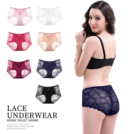 

Women s Lace French Underwear Mid-Waist Sexy Breathable Hipster Panties Stretch Seamless Briefs GB13 Navy Blue XL
