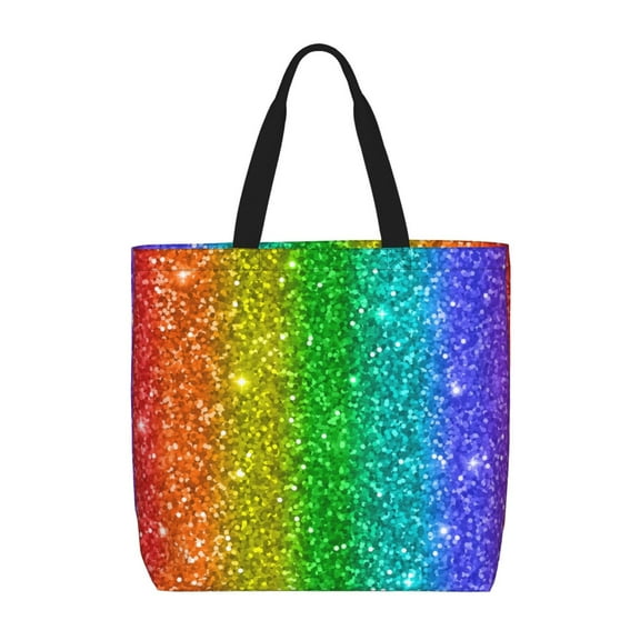 Defioc Glitter Rainbow Pattern Tote Bag for Women,Large Capacity Tote Bag with Zipper Casual Shoulder Handbags Shopping Bag