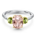 thumbnail image 3 of Gem Stone King 925 Silver and 10K Yellow Gold Peach Nano Morganite and Green Peridot Engagement Ring for Women | 2.60 Cttw | Oval 9X7MM | Gemstone October Birthstone | Size 5, 3 of 6