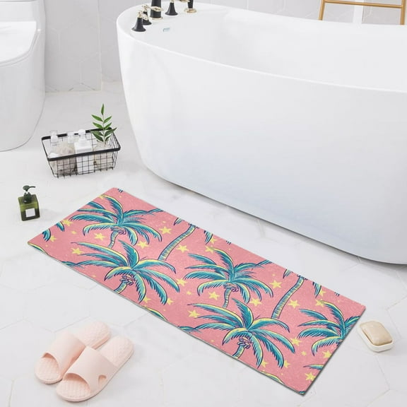 Retro Vintage Palm Tree Bath Mat 39x20 Non-Slip Bathroom Rugs Absorbent Soft Plush Quick Dry for Tub Shower Kitchen Home Decor