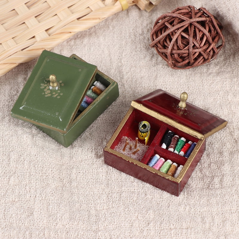Dollhouse Miniature filled  Threads in wooden box..... 