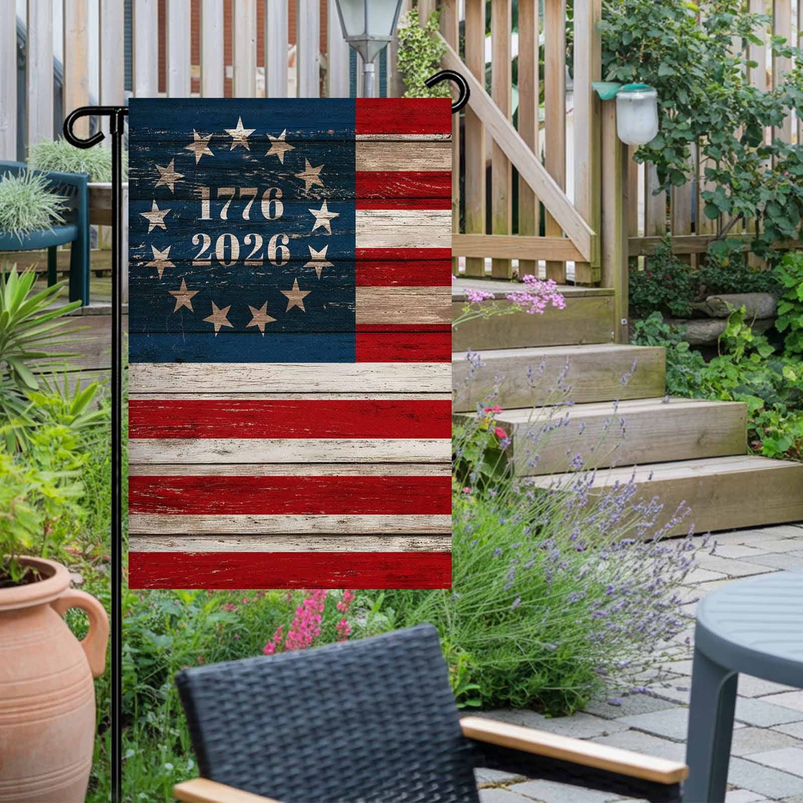 4th of July Garden Flags Patriotic Stars 250th Anniversary Garden Flag Double Sided Welcome Flag American Flag Independence Day Yard Flags for Outdoor Lawn Porch Memorial Day Decor 28x40 Inch