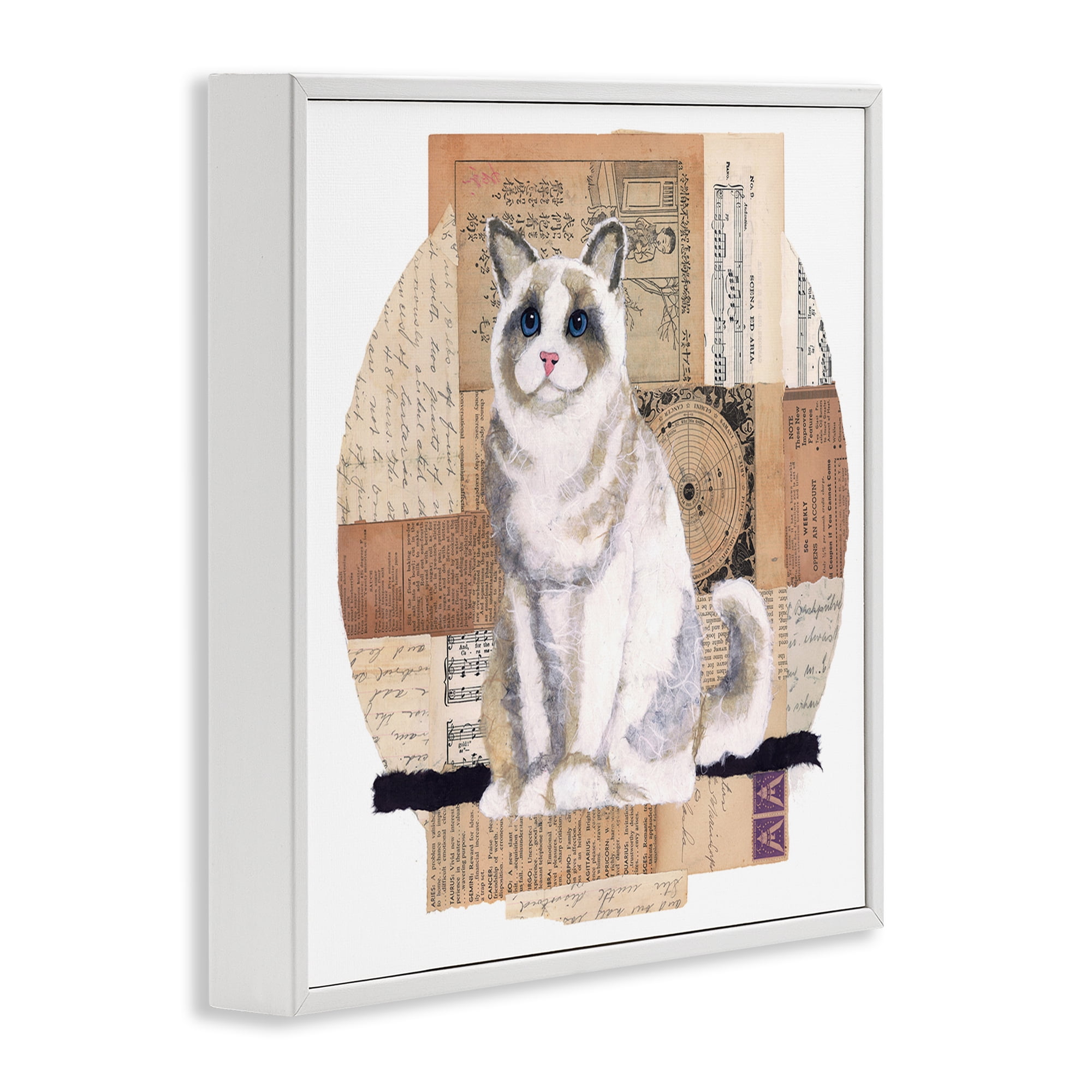Stupell Industries Vintage Collage Cat Animals & Insects Painting White Framed Art Print Wall Art, 17 x 17