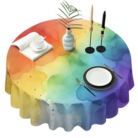 Rainbow Tie Dye Ink Pattern Round Tablecloth 60"x60",Wrinkle Wipeable Table Cloth for Kitchen Dining Room Picnic Patio Party