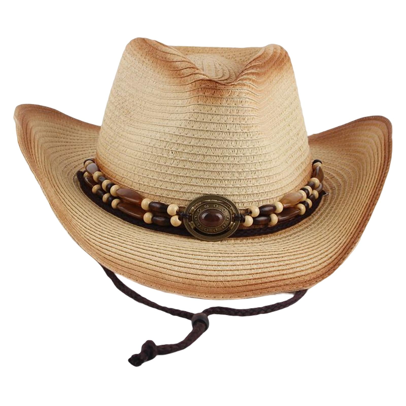 Runquan Western Cowboy Hat Paper Straw Sun Hat with Windproof Rope