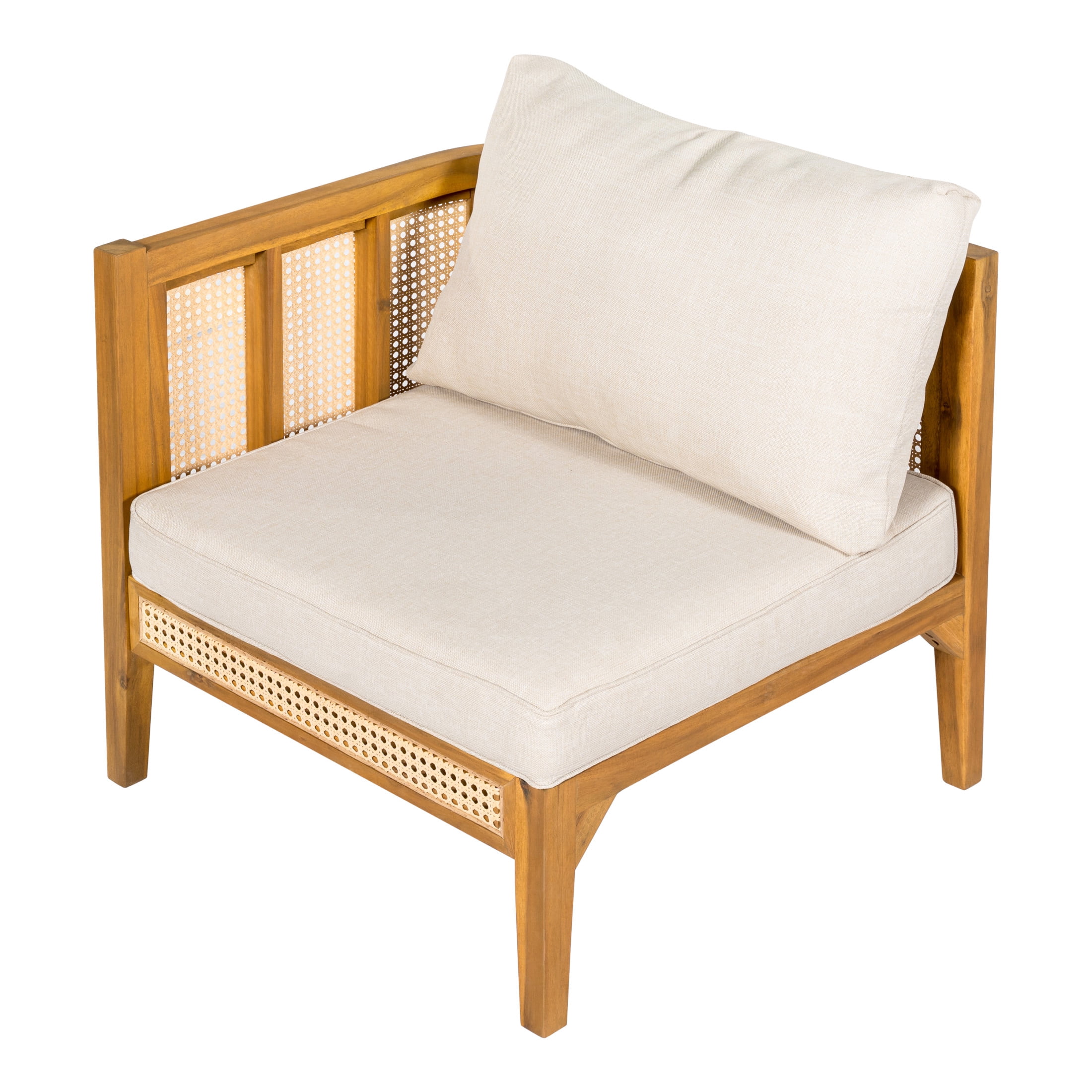 Christopher Knight Home 5 Pieces V-Shaped Outdoor Sofa Set, Wood Frame, Cane Accents and Cushions, Teak+Beige