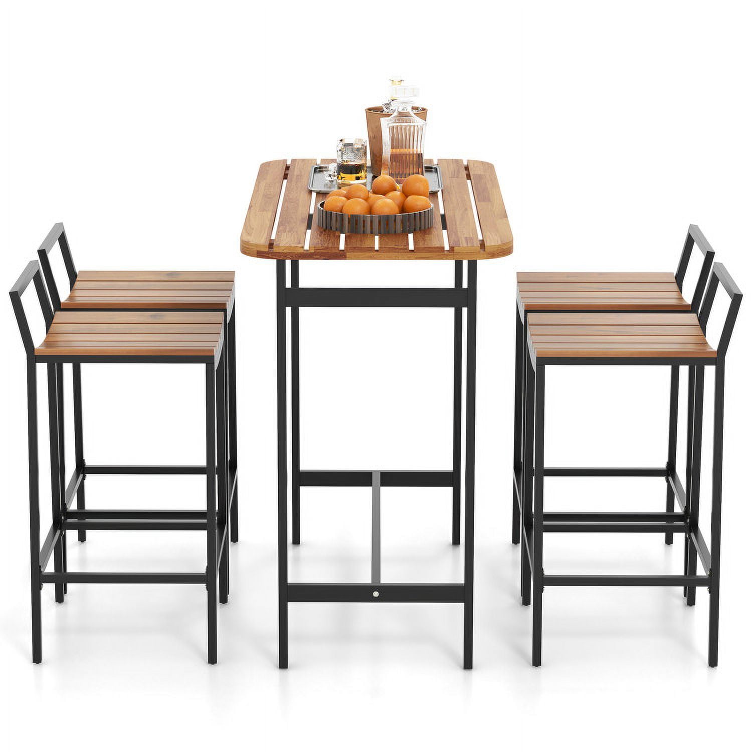 Aimee Lii 5 Piece Acacia Wood Bar Table Set Bar Height Table and Chairs with Metal Frame and Footrest, Outdoor Patio Furniture