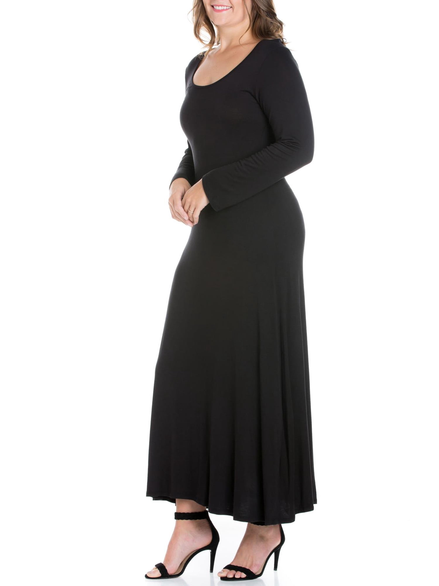 24seven Comfort Apparel Plus Size Womens Long Sleeve Maxi Dress