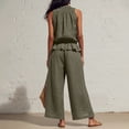 thumbnail image 4 of Two Piece Loungewear Set for Women, Halter Neck Peplum Top and High Waist Palazzo Pants, Lightweight Linen Blend Summer Set, Green XL, 4 of 6