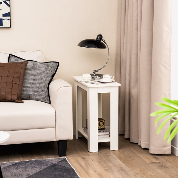 Spaco 2-Tier Modern Compact End Table with Storage Shelf-White, Nightstand Small Side Table, End Table for Bedroom Living Room
