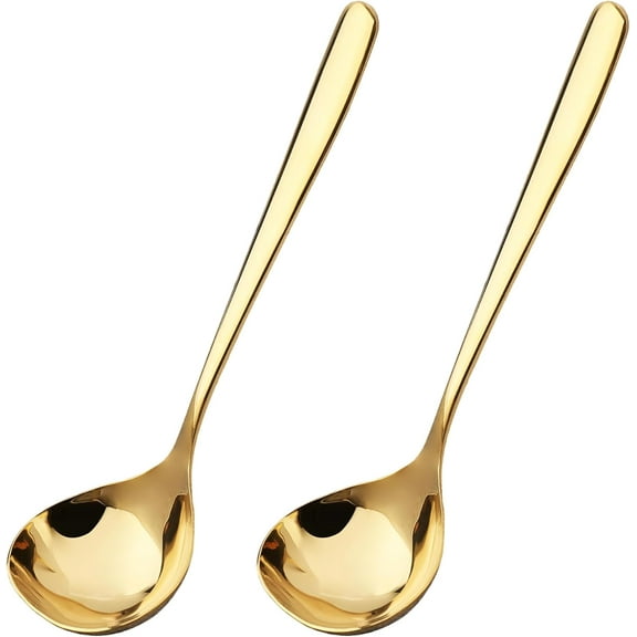 2Pcs Stainless Steel Soup Spoons, 7.9 Inches Soup Ladle, 304 Stainless Steel Gravy Ladle Dishwasher Safe