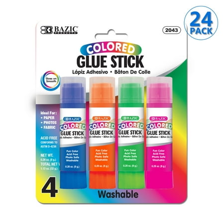BAZIC Washableed Glue Stick 8g/0.28 Oz, Acid Glue Sticks (4/Pack),...