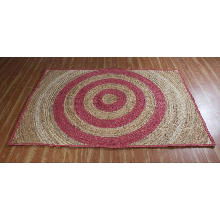 Indian Handmade Red Natural Jute Rug Geometric Living Area Mat Outdoor Yoga  Mat Decor Styles- Aesthetic Bedroom & Kitchen Carpet 7x10 Feet 