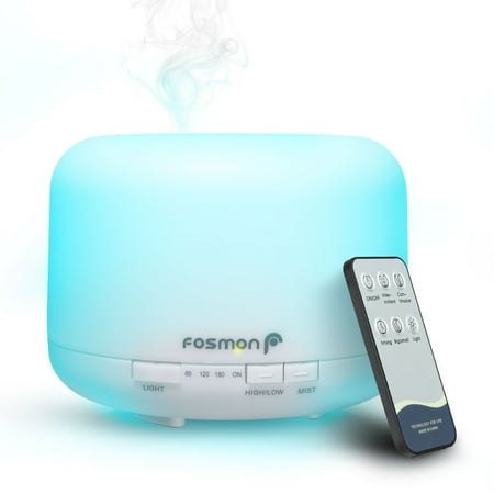 Electronic Auto Shut Off Timers - Fosmon Ultrasonic 500mL/16.9oz Large Essential Oil Diffuser Aroma Diffuser Cool-Mist Humidifier with 7 LED Mood & 4 Timer Setting with Auto Shut Off for Bedroom, Therapy, Office, Home with Remote