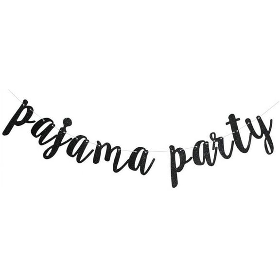 Pajama Party Black Glitter Banner for Pajama Theme Party Sign Garlands Supplies