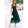 thumbnail image 3 of Vestido PRETTYGARDEN de tul sin mangas con fruncido midi verde oscuro S, 3 of 9