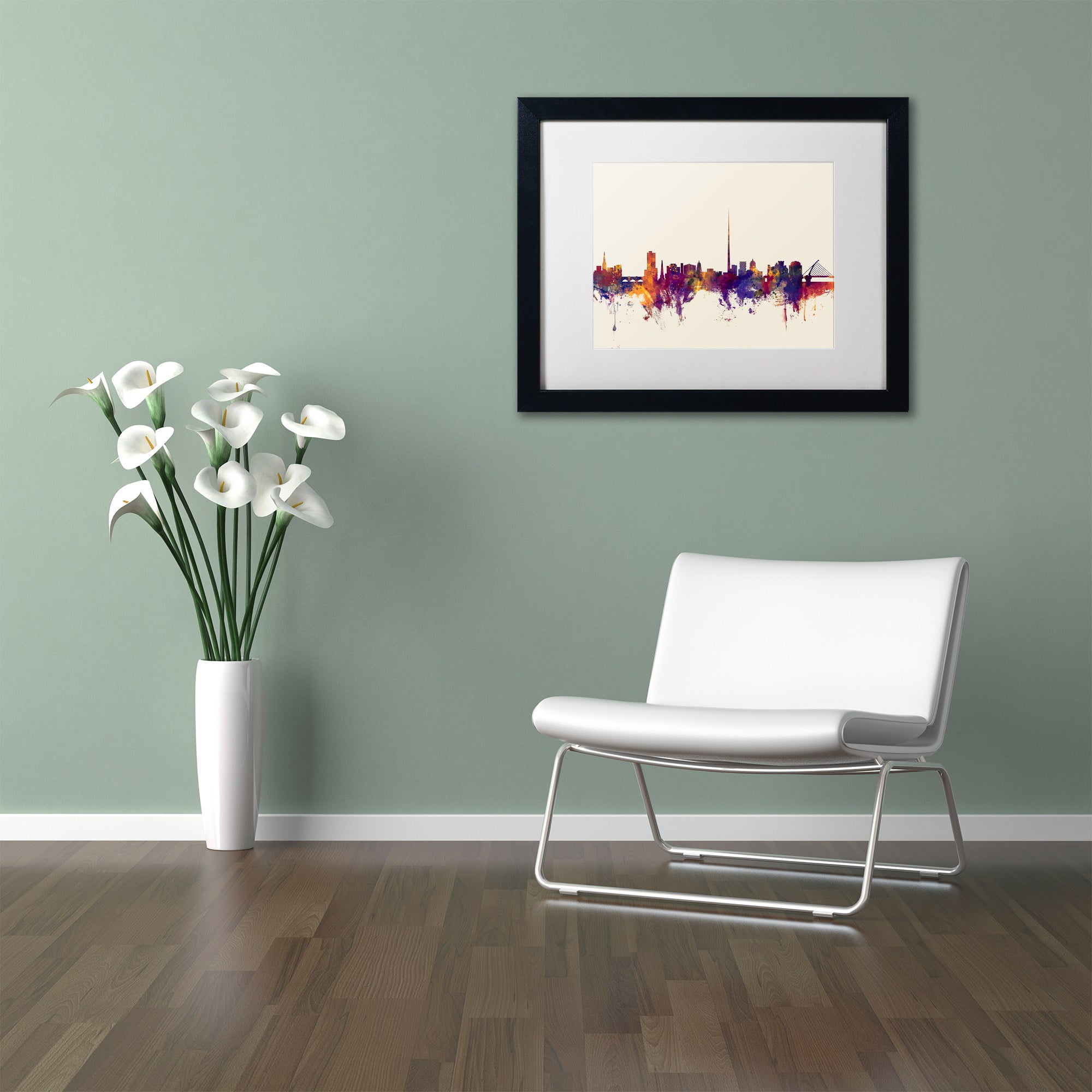 Trademark Fine Art "Dublin Ireland Skyline" Canvas Art by Michael Tompsett, White Matte, Black Frame