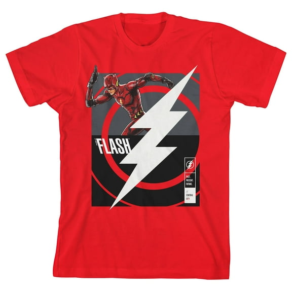 DC Comics The Flash Superhero and Lightning Bolt Youth Red Graphic Tee-XS