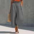 thumbnail image 2 of GigrtiJin Women's Cotton Capris Pants Pleated Wide Leg High Waisted Capris Loose Casual Beach Vacation Cropped Pants with Pockets, 2 of 5